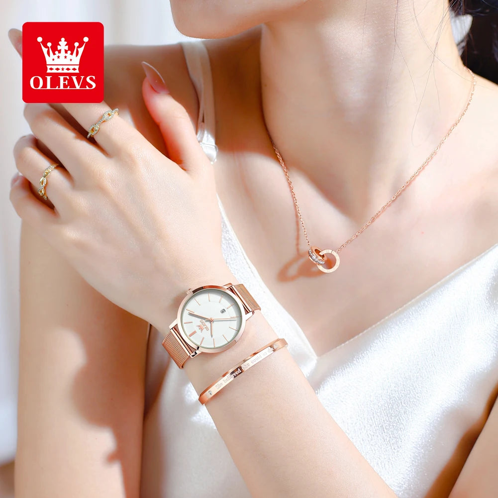 OLEVS Woman Watch 5869 Elegant Fashion Quartz Wristwatch Waterproof Date Watches For Woman Set Bracelet Watch Box Gifts Original