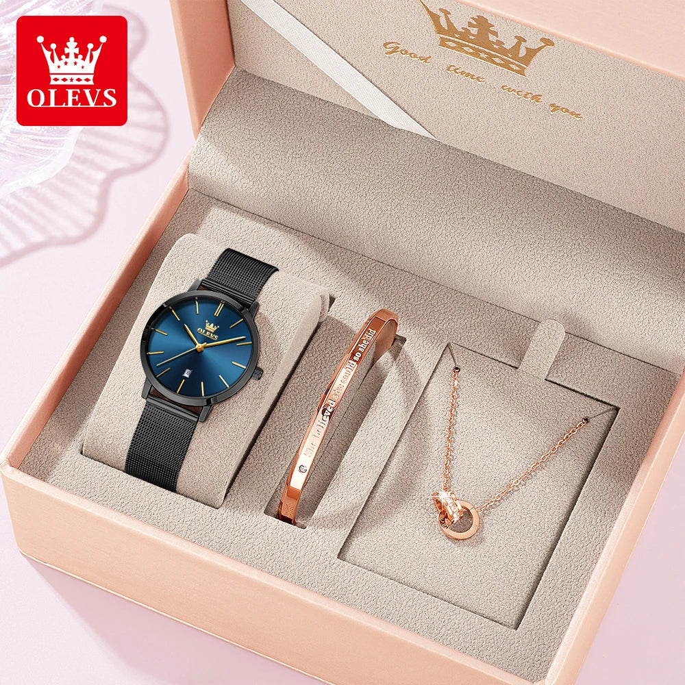 OLEVS Woman Watch 5869 Elegant Fashion Quartz Wristwatch Waterproof Date Watches For Woman Set Bracelet Watch Box Gifts Original