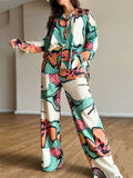 2 Pieces Women's Sets 2023 Summer Spring Flower Print Blouse Shirt Suit Tops And Pants Suits Two Piece Set Tracksuit Outfit